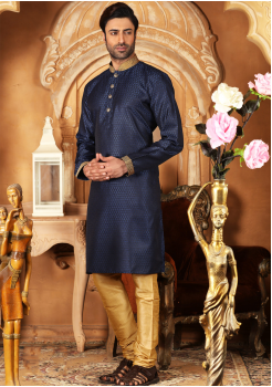 Black With Purple Navy Color Jacquard And Poly Fabric Kurta Set